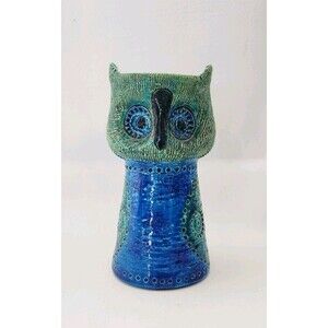 Vintage Bitossi for Rosenthal Netter Blue Green Owl Candle Stands Mid Century 7"